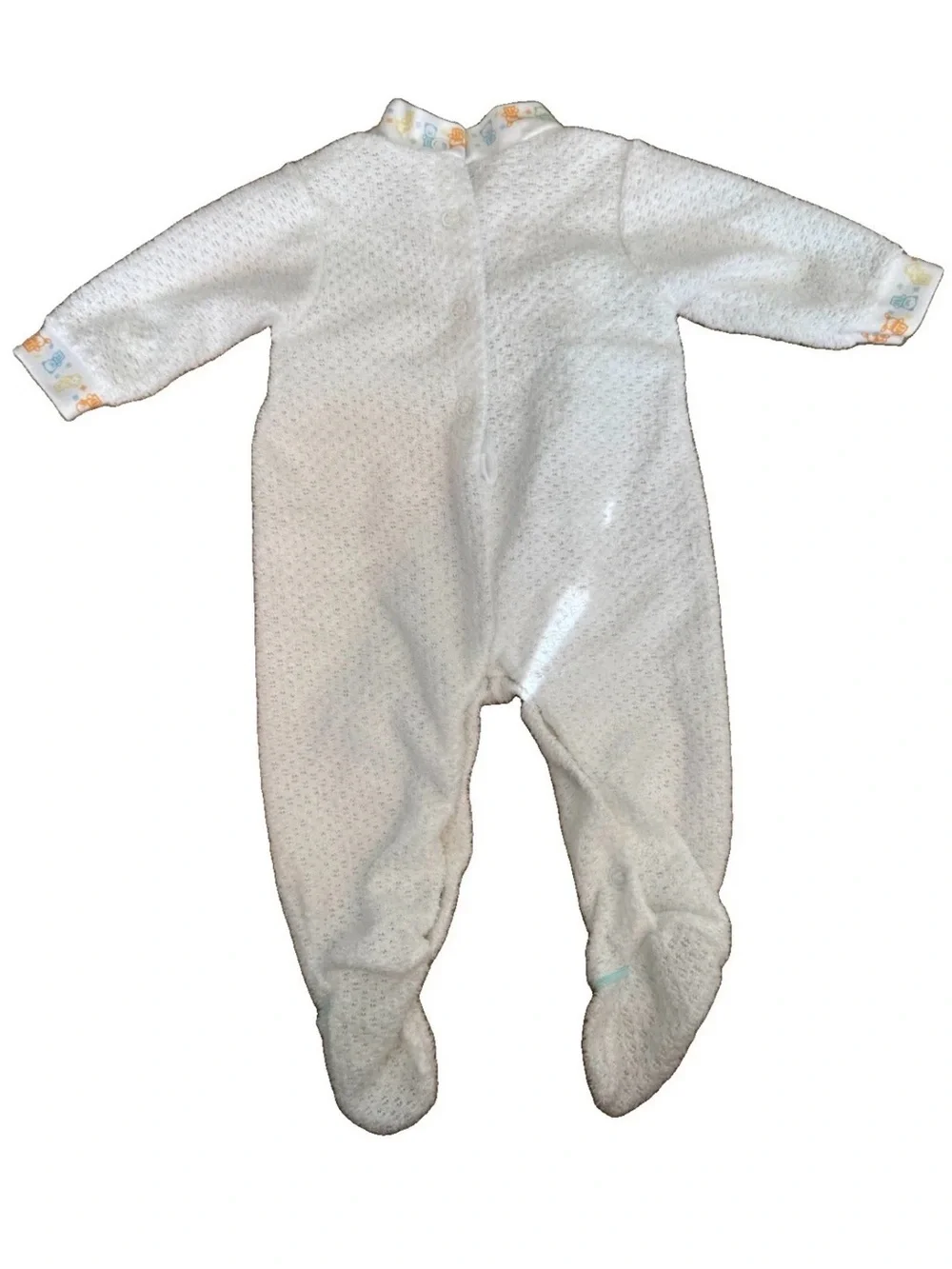 VTG Carter's White Plush Footed One-Piece with Pastel Animal Trim